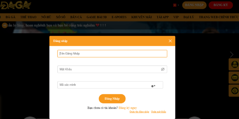 Điền thông tin và đăng nhập tài khoản cá cược tại Daga nhanh chóng